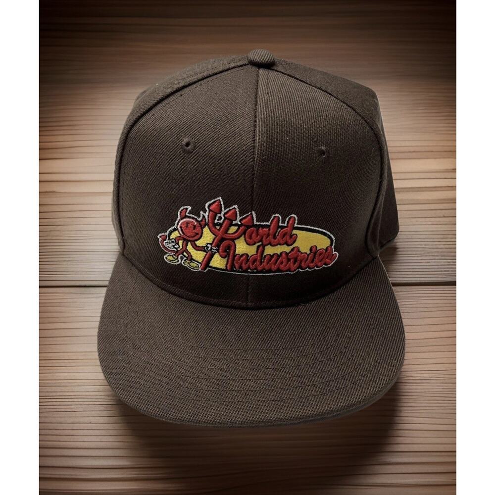 World Industries Brown Snapback Baseball Hat Skateboard Cap Mens NEW Fast Ship